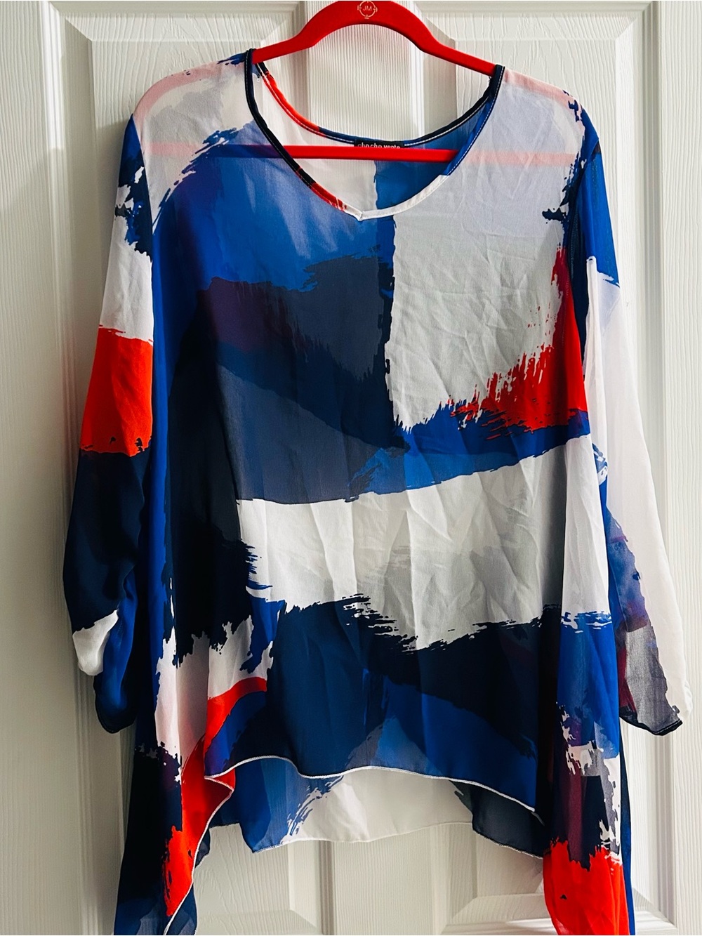 cha cha vente Abstract Brushstroke Tunic in Red, White & Blue